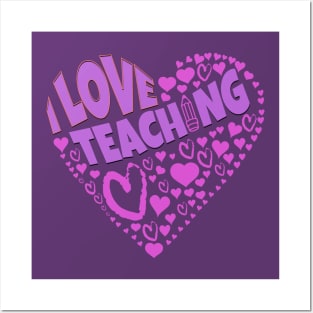 Fun and awesome I love Teaching with purple Hearts Posters and Art